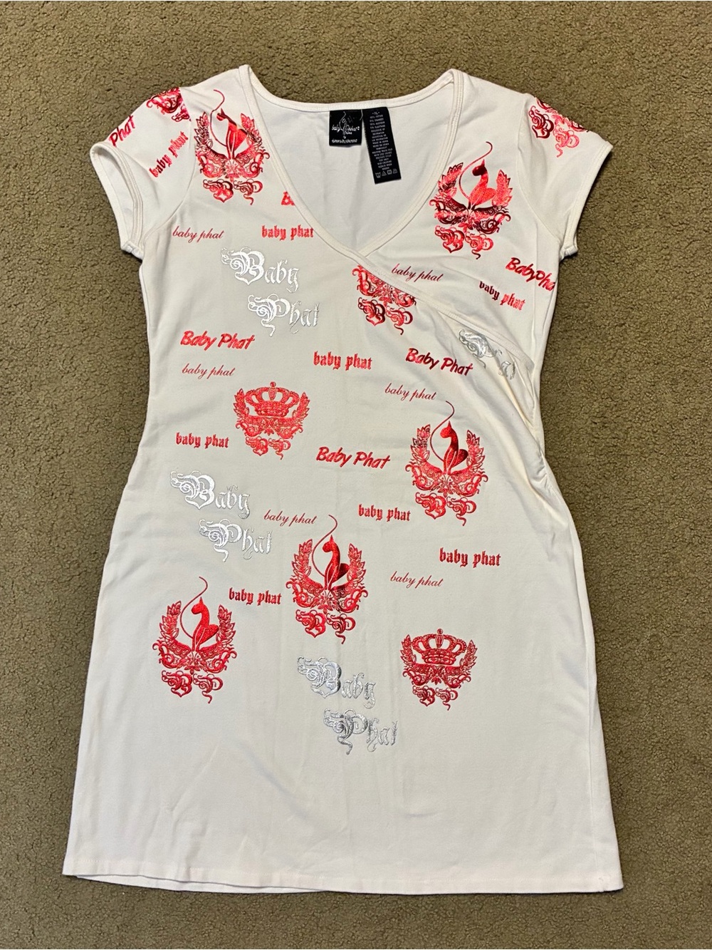 Vintage Y2K baby Phat Stretchy Multicolor Logo Print Dress XL Bodycon Outfit